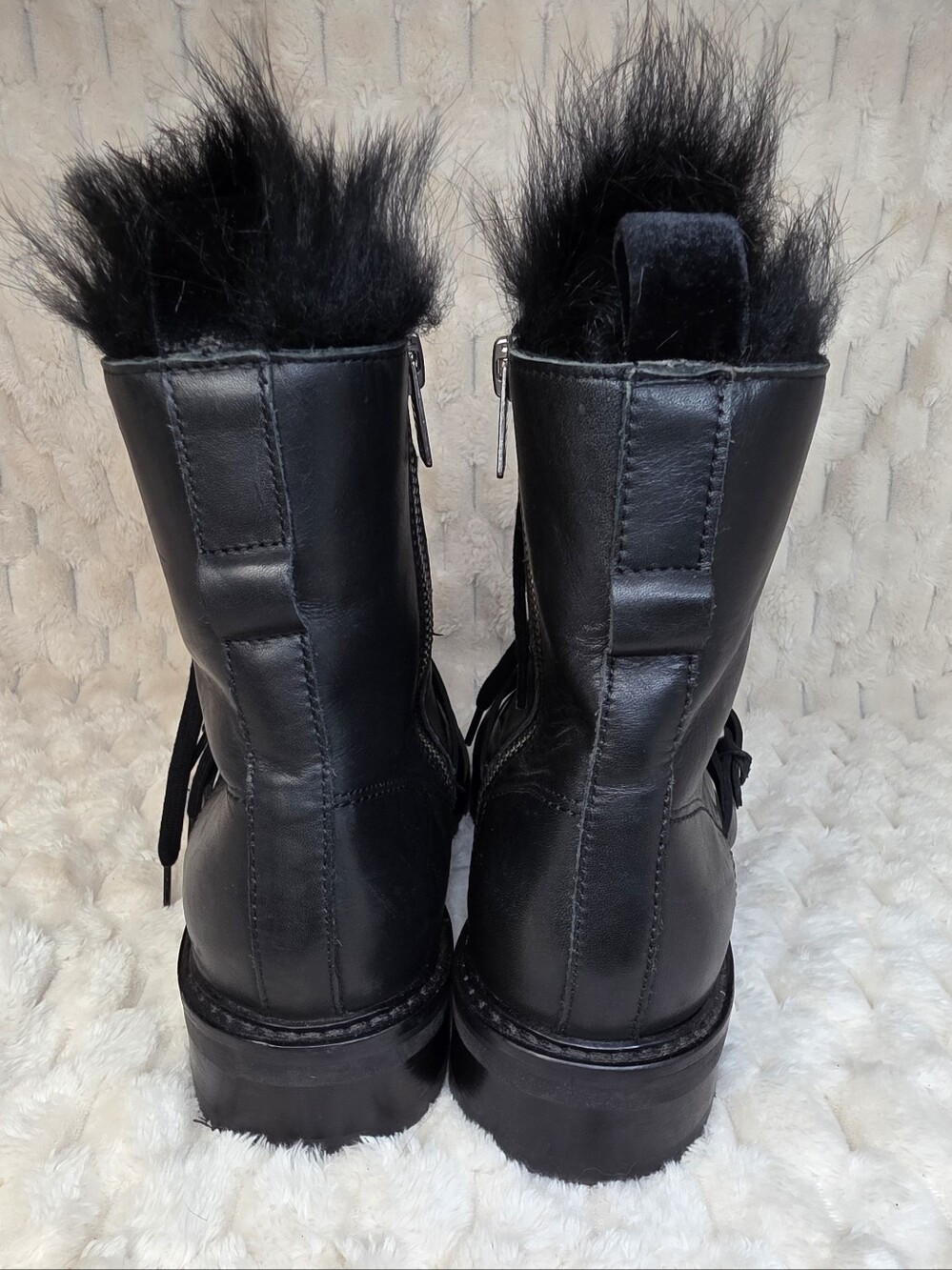 ALLSAINTS Black Leather Shearling Donita Combat Boots - Picture 10 of 11